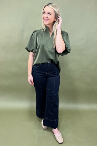Olive Serenade Puff Sleeve Top
