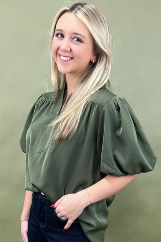 Olive Serenade Puff Sleeve Top