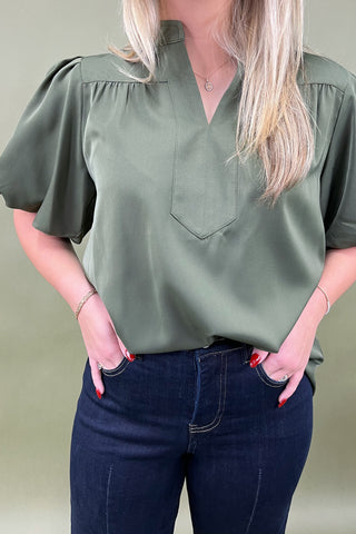 Olive Serenade Puff Sleeve Top