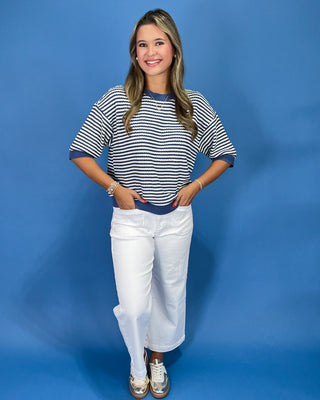 Harbor Blue Textured Stripe Knit Top
