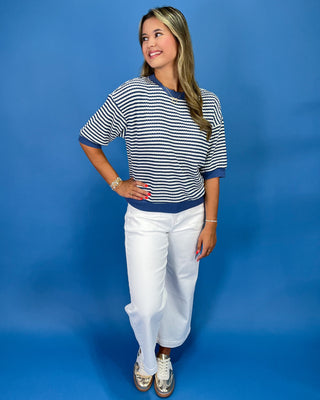 Harbor Blue Textured Stripe Knit Top