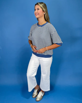 Harbor Blue Textured Stripe Knit Top