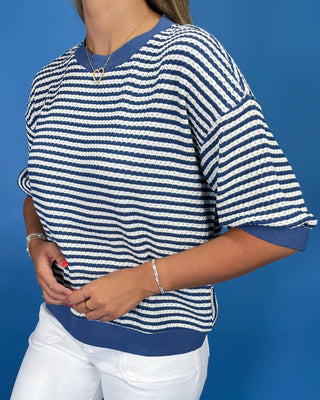 Harbor Blue Textured Stripe Knit Top