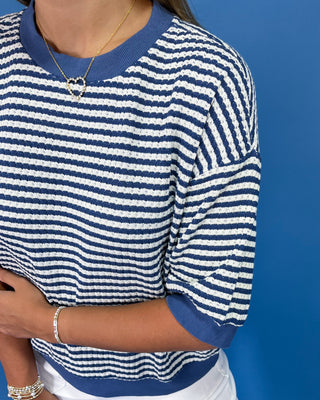 Harbor Blue Textured Stripe Knit Top