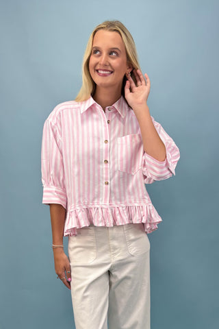 Preppy Charm Button Up Top