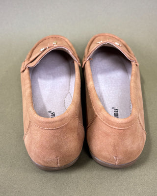 Pair of brown shoes on a green background