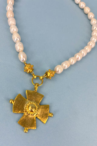 Susan Shaw Pearl Cross Necklace