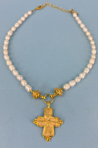 Susan Shaw Pearl Cross Necklace
