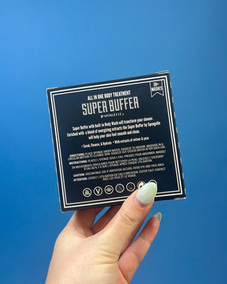 Spongellé Men's Super Buffer body wash infused sponge in Verbena Absolute featuring a dual-sided exfoliating scrubber, built-in body wash, and long-lasting formula with 28+ washes.