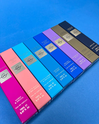 Glasshouse Fragrances 14mL Travel Eau de Parfum collection featuring luxury portable perfumes in signature fragrances including Rendezvous, Sunsets in Capri, Midnight in Milan, Moon and Back, Kyoto in Bloom, Diving Into Cyprus, Melbourne Muse, and Arabian Nights.