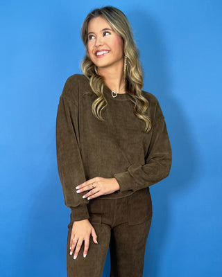 Mocha Mood Lounge Corduroy Pant Set