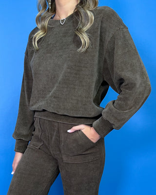 Mocha Mood Lounge Corduroy Pant Set