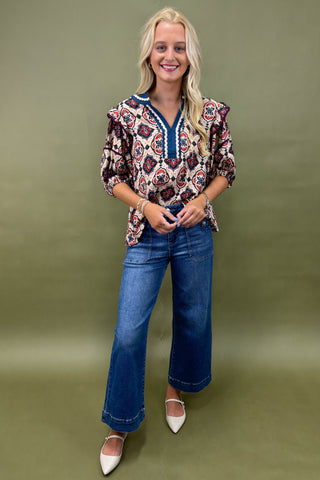 Mediterranean Getaway Puff Sleeve Top