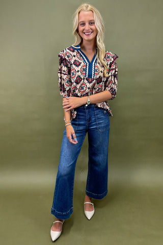 Mediterranean Getaway Puff Sleeve Top