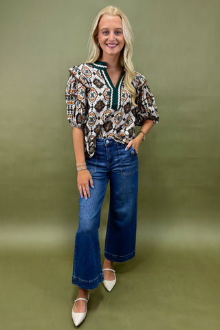 Mosaic Muse Puff Sleeve Top