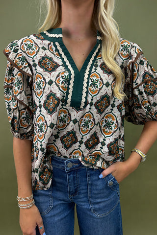 Mosaic Muse Puff Sleeve Top