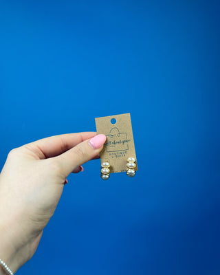 Elegant Aria Pearl Hoop Earrings featuring polished gold-tone hoops with luminous faux pearl accents, lightweight post-back earrings perfect for weddings, office wear, church, and everyday classic style.
