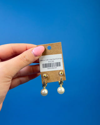 Textured gold hoop earrings with elegant faux pearl drop accents featuring lightweight post-back closures, perfect for everyday wear, weddings, church, office outfits, and special occasions.