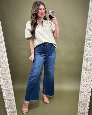 Champagne Blooms Puff Sleeve Top