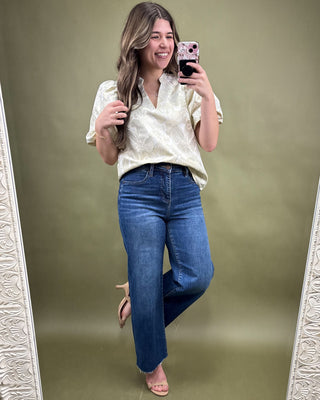 Champagne Blooms Puff Sleeve Top