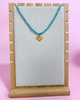 Susan Shaw Cross On Turquoise Beaded Necklace