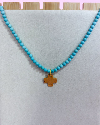 Susan Shaw Cross On Turquoise Beaded Necklace