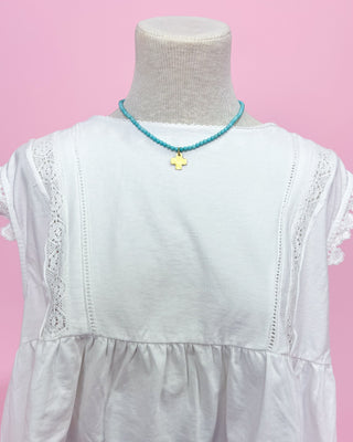 Susan Shaw Cross On Turquoise Beaded Necklace