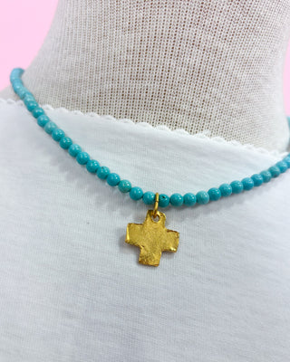 Susan Shaw Cross On Turquoise Beaded Necklace