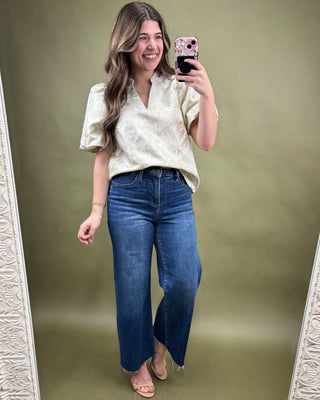 Champagne Blooms Puff Sleeve Top