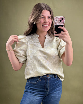 Champagne Blooms Puff Sleeve Top