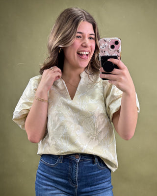 Champagne Blooms Puff Sleeve Top