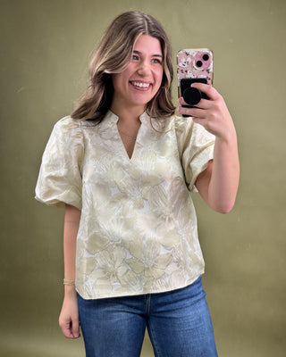Champagne Blooms Puff Sleeve Top