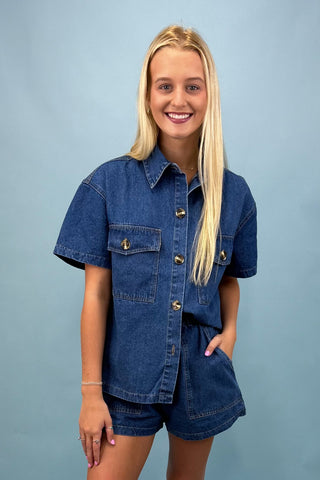Denim Daze Button Up Short Set