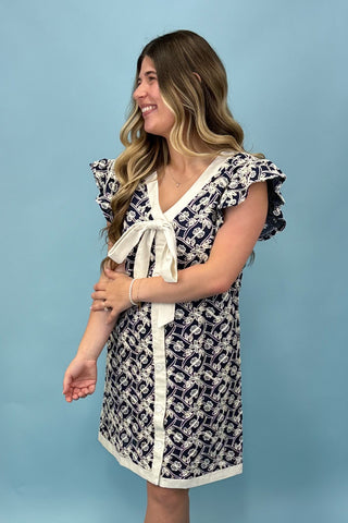 Glowing Smile Navy Ribbon Dress