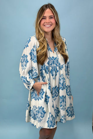 French River Teal Print Dress