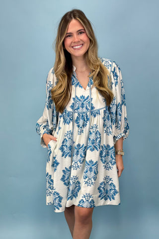 French River Teal Print Dress