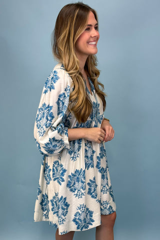 French River Teal Print Dress