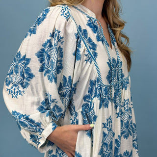 French River Teal Print Dress