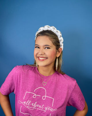 Duck print padded braided headband with soft white fabric and flying duck pattern.