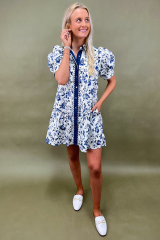 Indigo Blooms Button-Up Dress