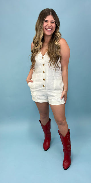 Fresh Blooms White Linen Romper