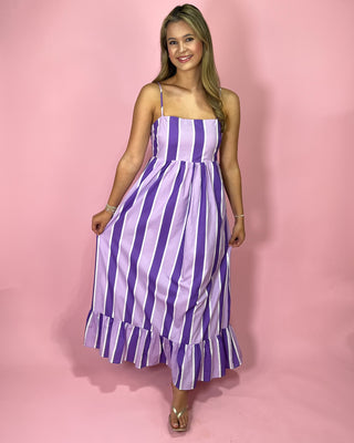 pink and purple striped maxi dress Purple Retro Bridesmaid Dress Retro Style Striped Maxi Dresses Pink (S)