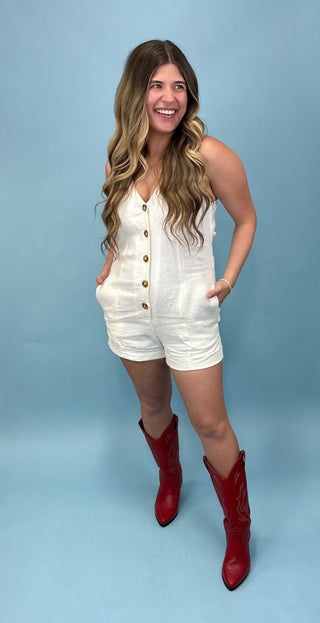 Fresh Blooms White Linen Romper