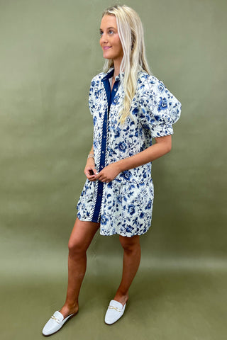 Indigo Blooms Button-Up Dress