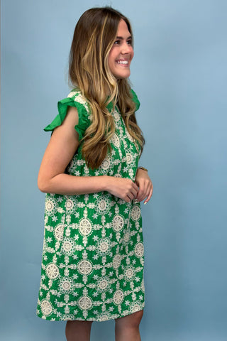 Gardenia Charm Green Embroidered Dress