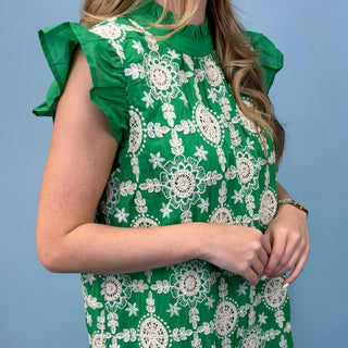 Gardenia Charm Green Embroidered Dress