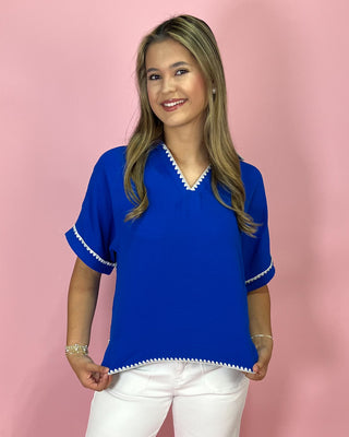 Sail Away White Trim Collar Top