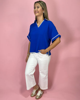 Sail Away White Trim Collar Top