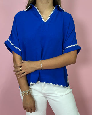 Sail Away White Trim Collar Top