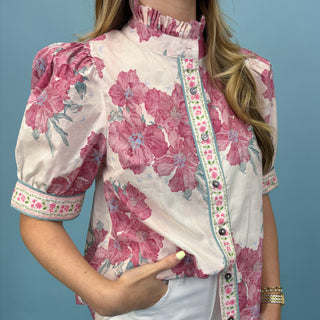 Courtyard Charm Pink Floral Top